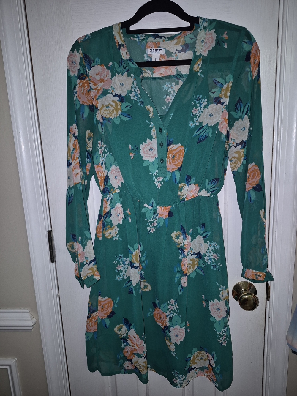 Old Navy Teal Floral Long-Sleeve Dress